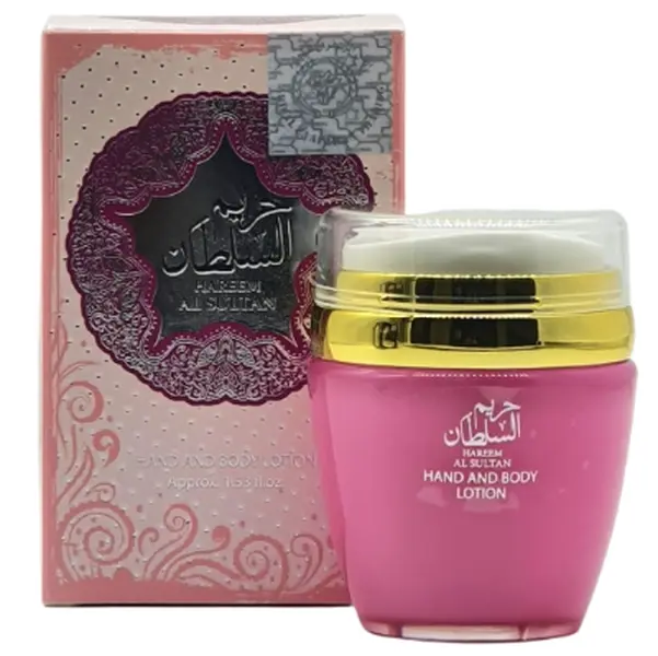 Ard Al Zaafaran Hareem Al Sultan Women's Hand & Body Lotion - 1.53oz Vanilla Chocolate Floral Scented Moisturizer, Perfumed Fruit-Scented Lotion for Daily Selfcare Hydration, All-Purpose Beauty Care, Moisturizers