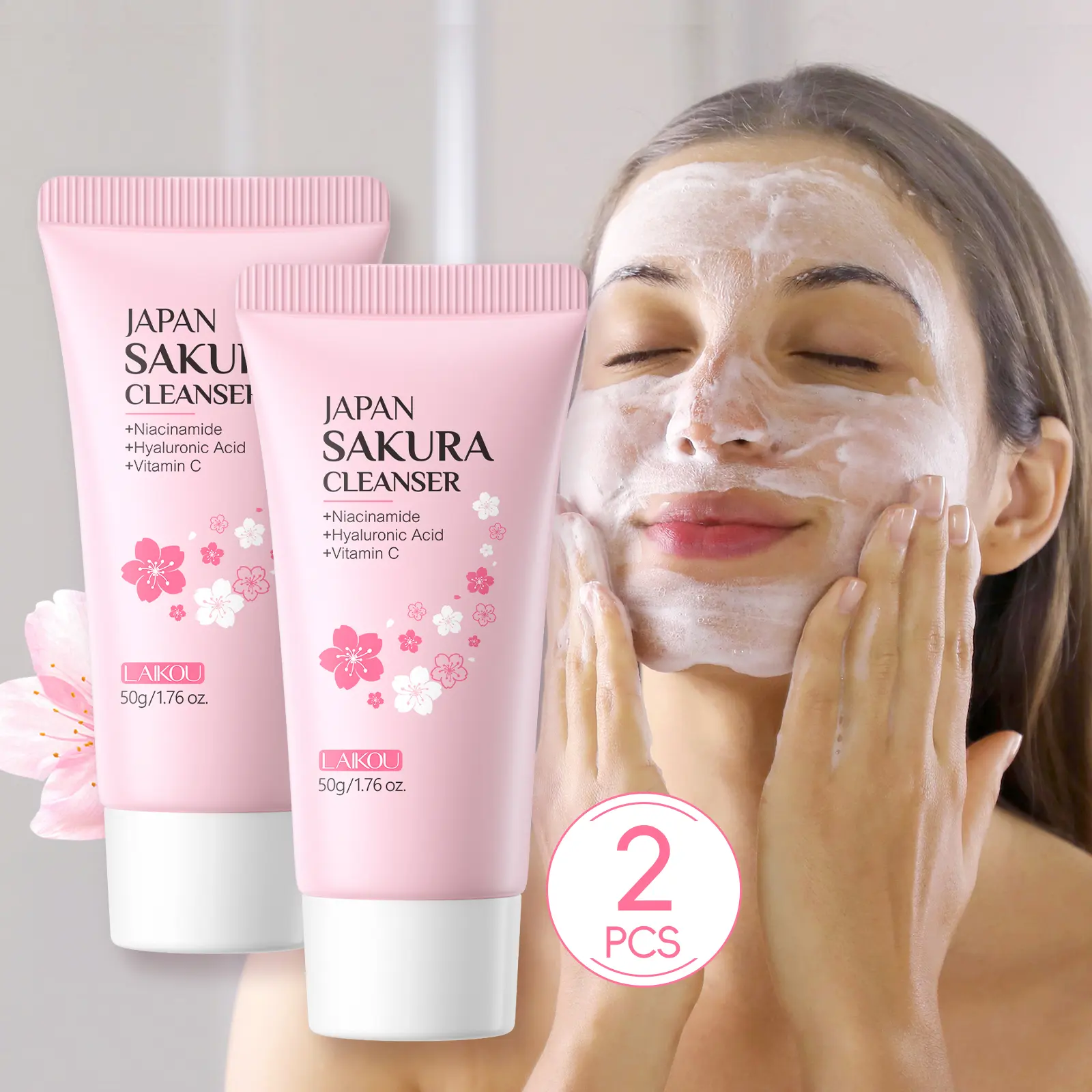 Buy One Free Sakura Facial Cleanser, Moisturizing Face Wash for Dry Skin, Gentle Foaming Face Wash for All Skin Types