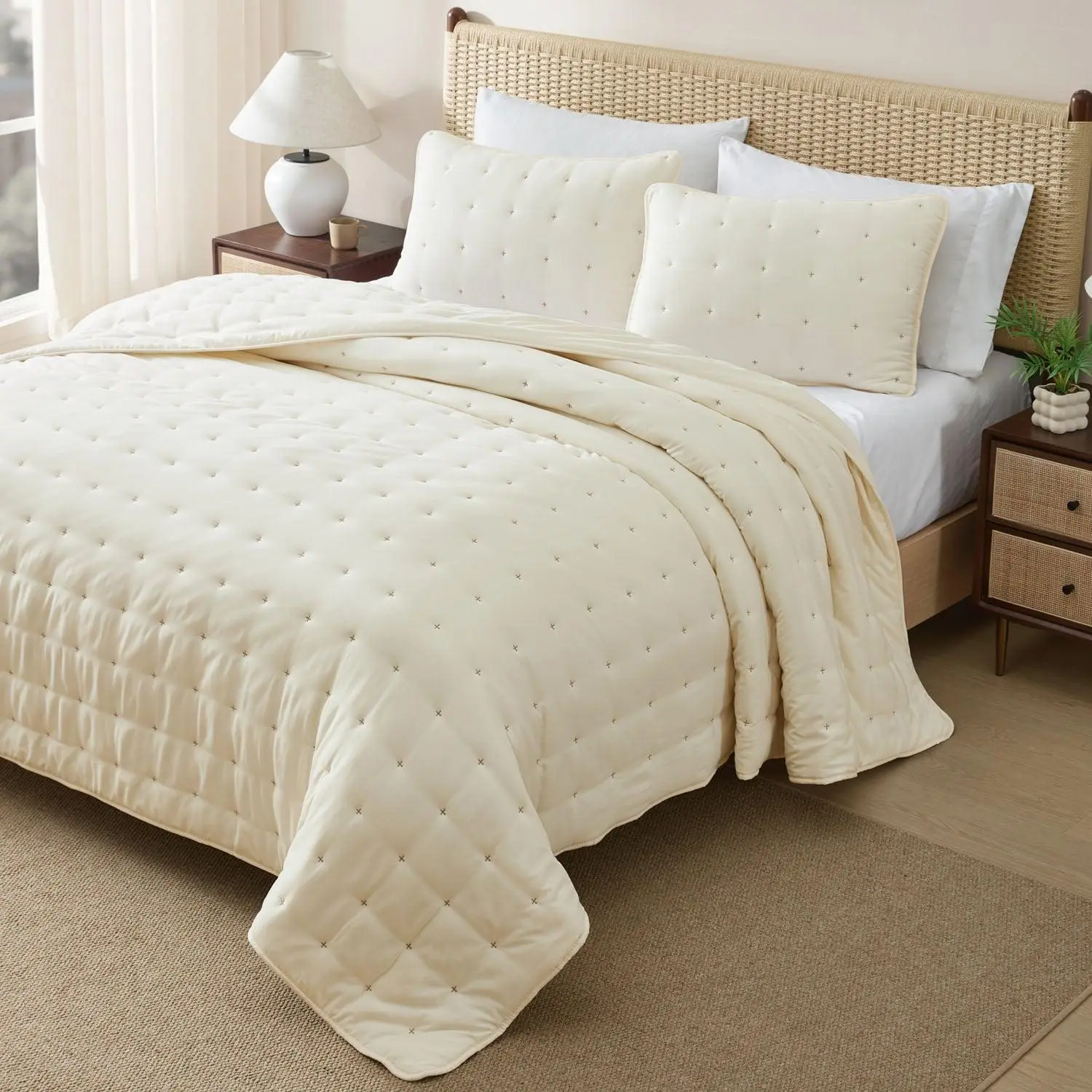 CGK | Washed Quilt Set - Ultra Soft Lightweight Bedding, Modern Textured Design, All Season Comfort