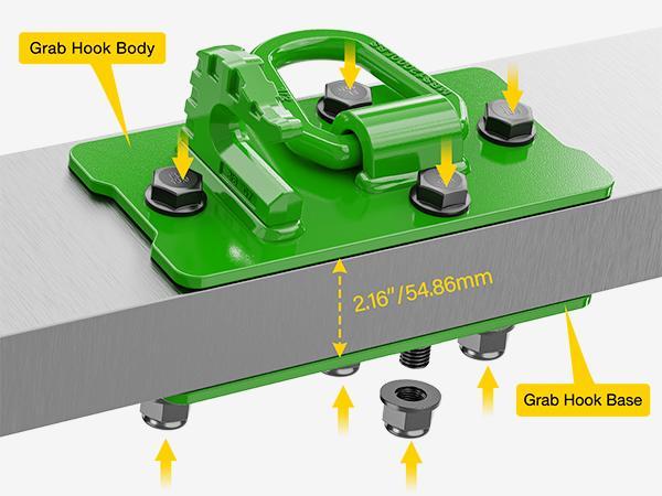 Nilight 2PCS Tractor Bucket Hooks with Tie Down Ring, Grade 70 Grade Forged Steel Bolt-On Grab Hook with Back Plates for Tractor Bucket RV UTV Truck MBS 15000 lbs, Green