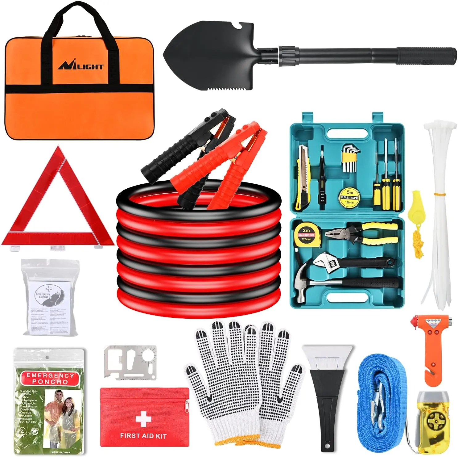 Nilight Car Emergency Kit - 6 Ga 8-ft CCA Leads Jumper Cables, Air Compressor, Tire Patch Repair Kit, First Aid Supplies, Alligator Connectors, Car Repair Tool Set for Hiking, Outdoor, Cycling (Father’s Day Gift for Trucks, SUVs, RVs)