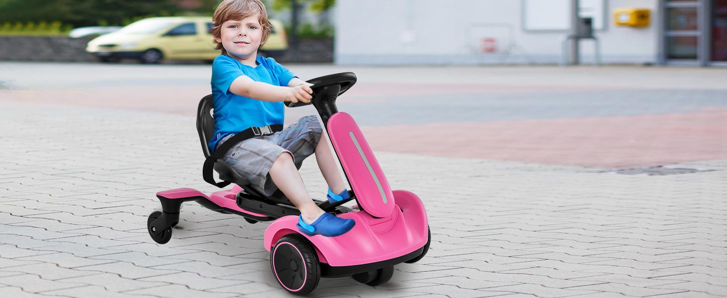 Costzon Ride on Drift Car, 6V Electric Ride-On Toy W/360-Degree Spin, 2-Position Adjustable Seat Up & Down/Front to Back, 2.6-3 MPH Max Speed, Horn & Engine, Drifting Go Kart for Kids 3+