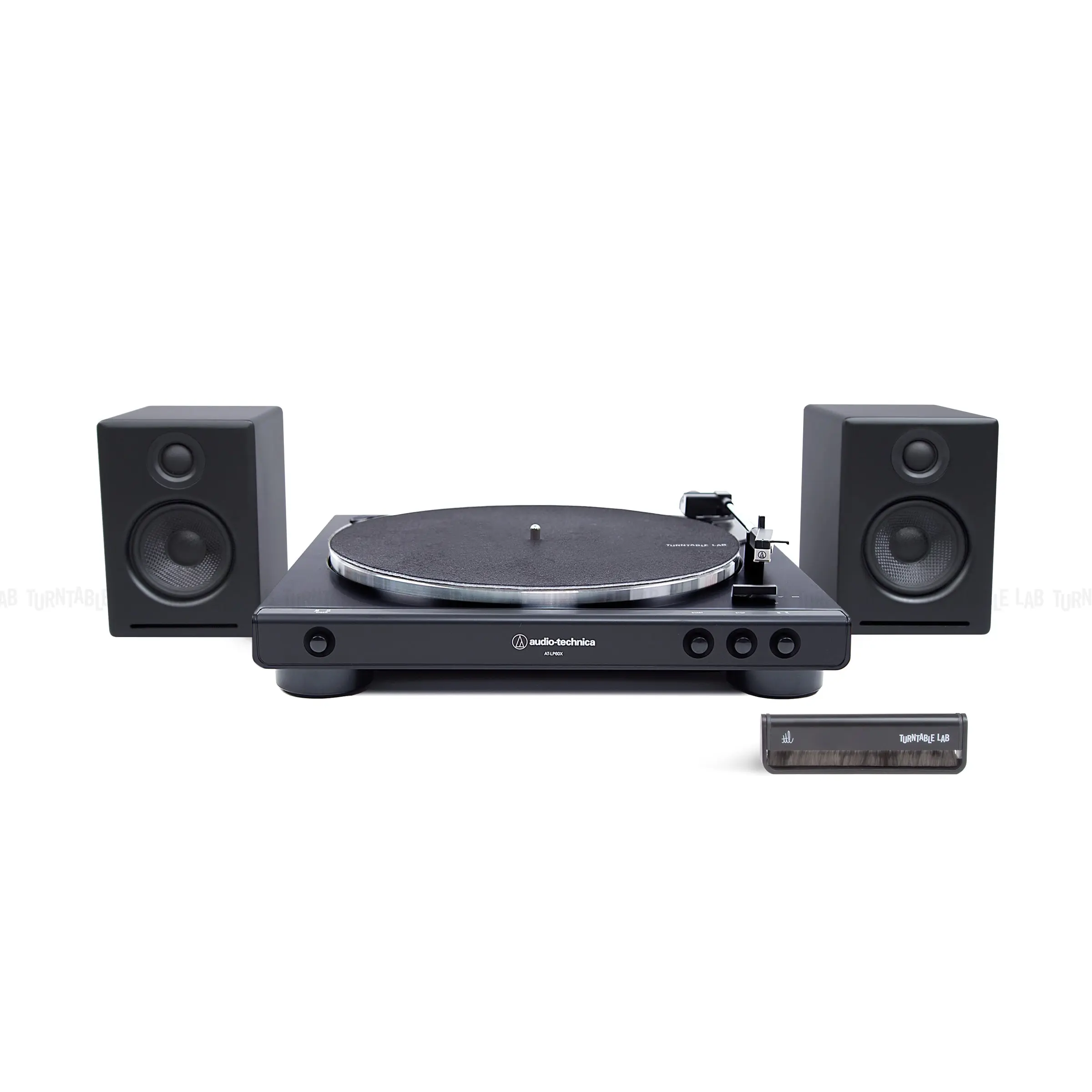 Audio-Technica AT-LP60XBT Bluetooth Turntable Bundle Pack with Audioengine A2+ Speakers, Carbon Fiber Vinyl Record Brush, USB Compatibility, Aux Input, Auto-Enrollment for Casual Listeners & First-Time Owners, PC & Laptop Ready