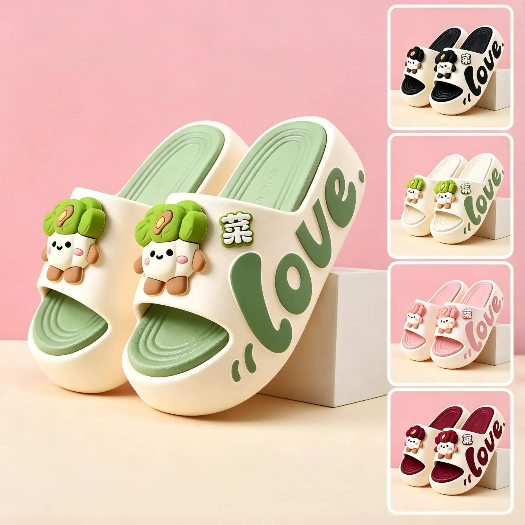 Women's Cute Cartoon Cabbage Platform Slippers, Soft EVA Thick Sole Non-Slip Open Toe Slides, Indoor-Outdoor Casual Use, Funny Kawaii Gift