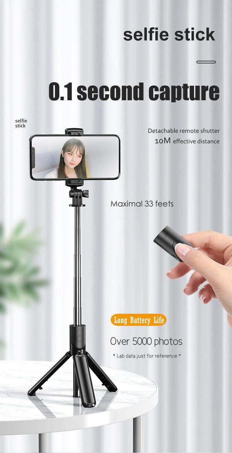 680mm(H) 360° Rotation 2 in 1 Selfie Stick Adjustable Telescoping Tripod Stand Desktop Portable Travel Holder with Wireless Remote, 27" Universal Fits for iPhone Samsung Accessories Cellphone Smartphone