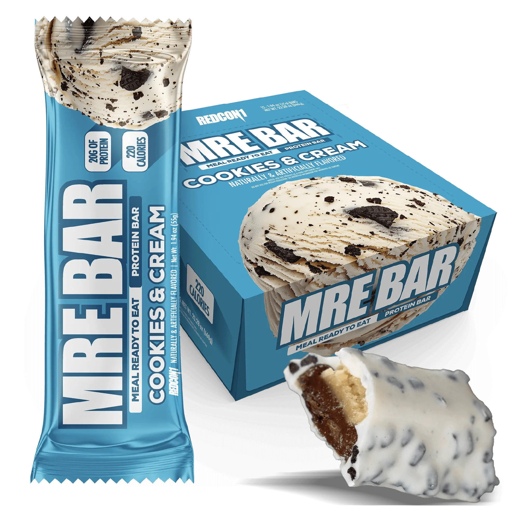 MRE Protein Bars, New, Candy Bar-Like Taste. 20g Protein | 220 Calories | 1g Sugar Bakery Inspired Flavors Soft Baked Texture