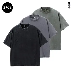 3 Pack summer Tshirts for Men Gym Vintage washed and distressed T Shirts Workout Baggy Tees Summer casual loose and versatile high street clothes for men
