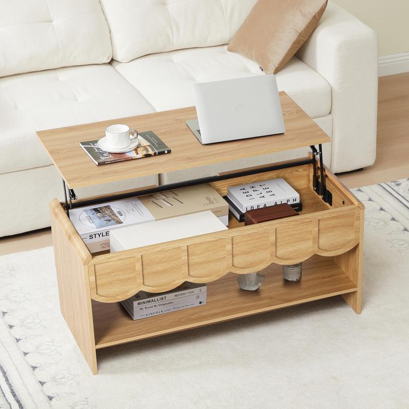 Giratree 39.37" Lift Top Coffee Table with Hidden Compartment, 2 Tier Wooden Center Table with Wave Panel, Modern Lift Tabletop for Home Living Room Office, Walnut Giratree 39.37" Lift Top Coffee Table with Hidden Compartment, 2 Tier Wooden Center Table with Wave Panel, Modern Lift Tabletop for Home Living Room Office, Walnut