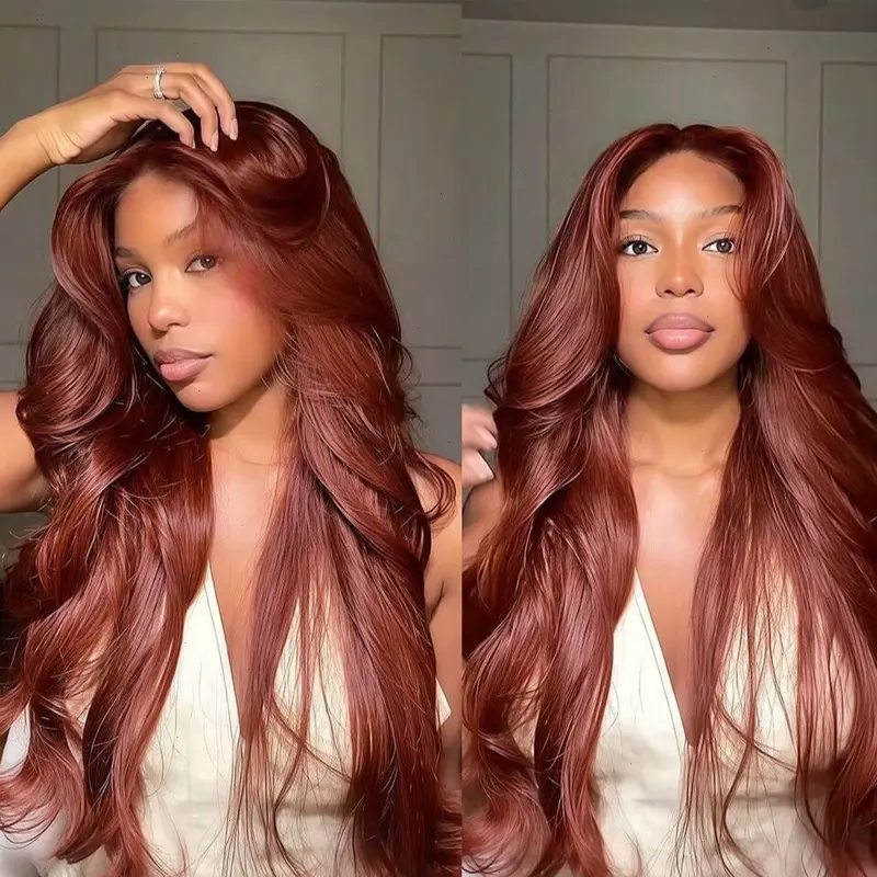 Tuneful Reddish Brown Body Wave Lace Front Wig Human Hair 13x6 Lace Frontal Human Hair Wigs 180% Density HD Transparent Lace 33# Lace Frontal Wigs Pre Plucked With Baby Hair Wigs For Women