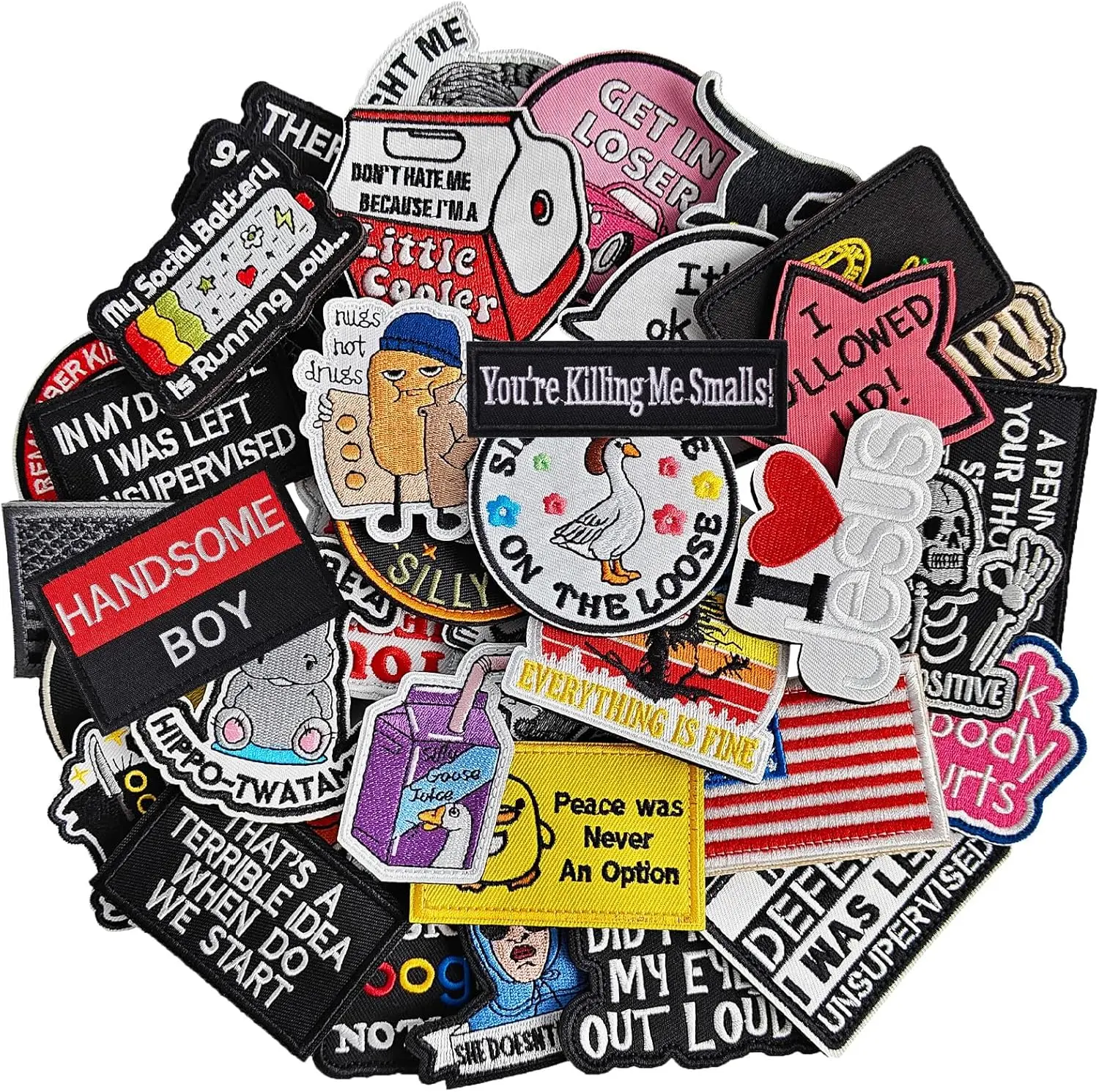 30pcs Hook and Loop Fasteners Humorous Meme Morale Patches - High-Quality Patch Embroidery & Sets, Colorfast in Wear, Durable, Appliques Embellishments, Easy Removal for DIY Sewing Craft (Backpacks, Hats)