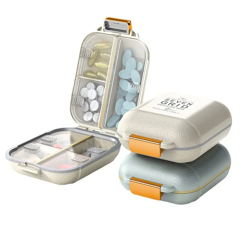 Travel Pill Organizer 7 Compartments Portable Pill Box Double Layer Medication Storage Case