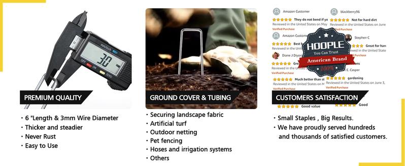 6 Inch Landscape Staples, Garden Stakes Galvanized Tent Stakes Heavy Duty 11 Gauge Anti-Rust Staples for Plant Cover, Turf, Fence, Grass Decoration