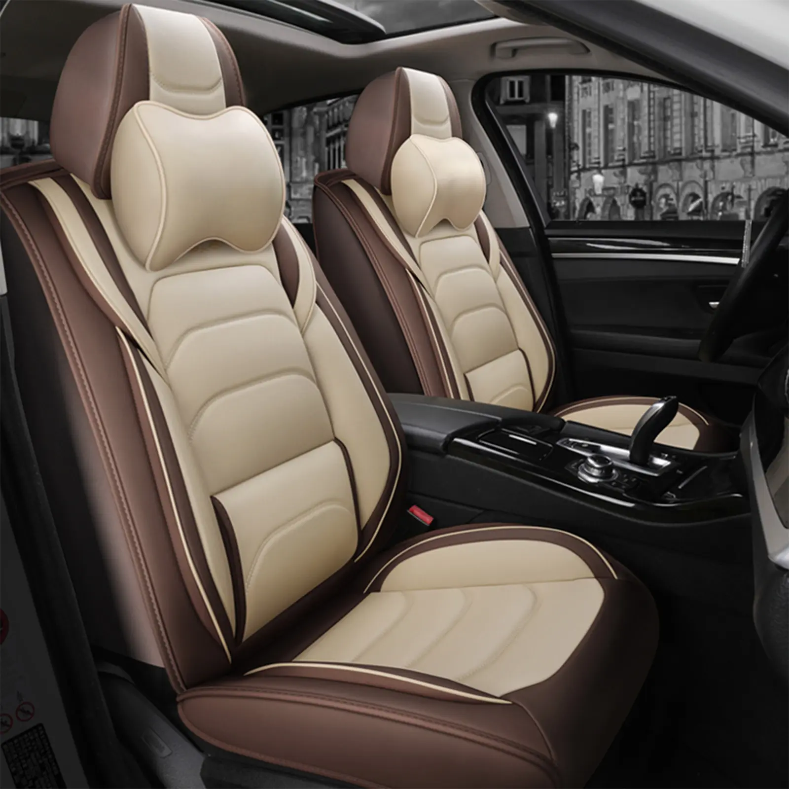 OTOEZ 5PCS PU Leather Full Set Car Seat Covers Waterproof, Airbag-Compatible, Headrest-Included, Full Protection Cushion Protectors for Cars
