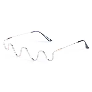 Crystal Wave Glasses | Rimless Sparkly Wavy Frame | Unique Bling Sunglasses for Festival Outfit Rave Aesthetic or Trendy Y2K Look