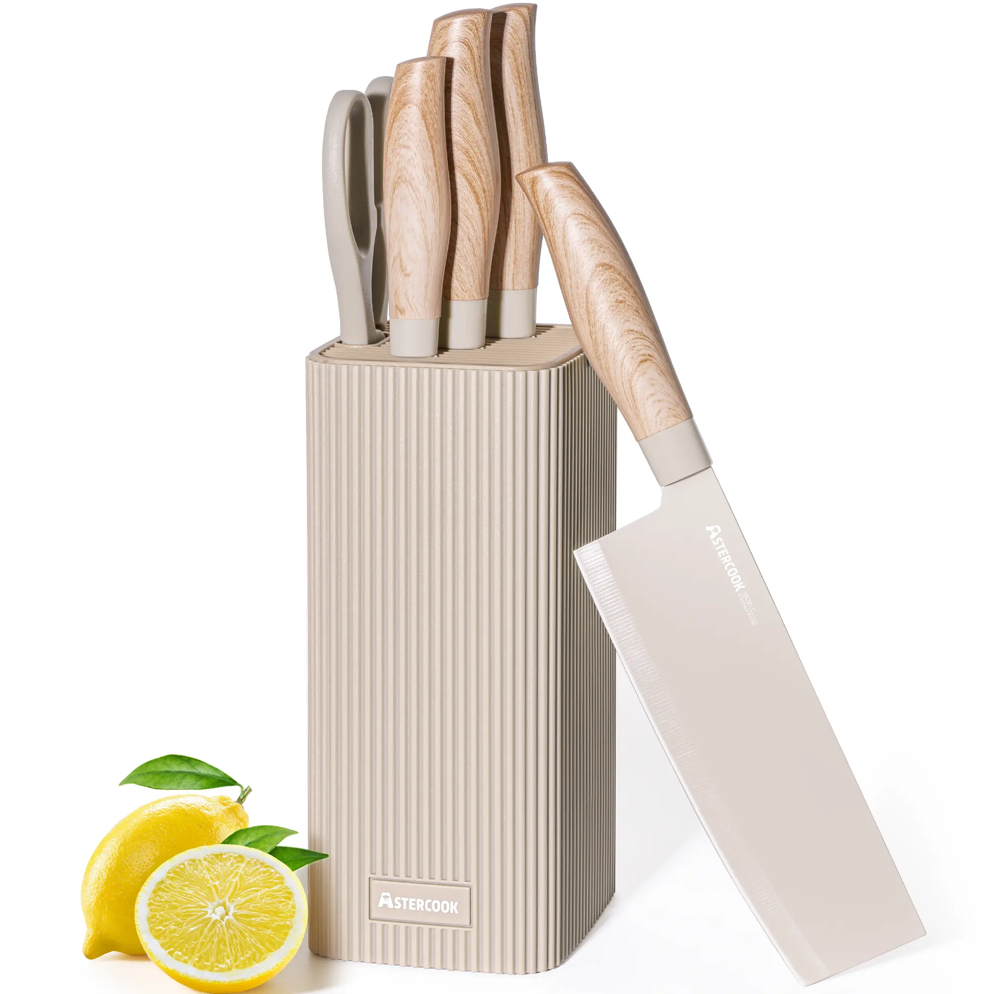 Astercook 6-Piece Stainless Steel Kitchen Knife Set with Thick Ergonomic Handles, Rustproof Durable Blades, Dishwasher Safe for Everyday Cutting - Kitchen Supplies