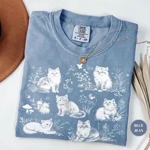 Comfort Colors Vintage 90s Cats T-Shirt, Kitten Nature Shirt, Retro Cottagecore Kittens Graphic Tee, Oversized Tshirt, Cute Pet Floral Top