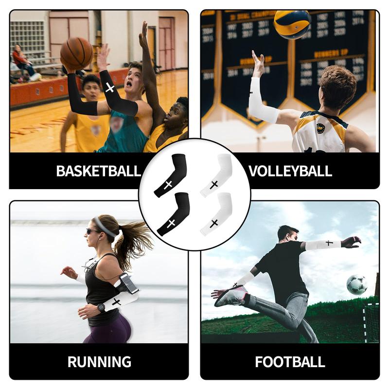 Cross Arm Sleeves 2 Pairs Polyester Religious Compression Cooling Arm Sleeves for Men Women Football Basketball Baseball Running Cycling Outdoor Activities Sleeve with Piping
