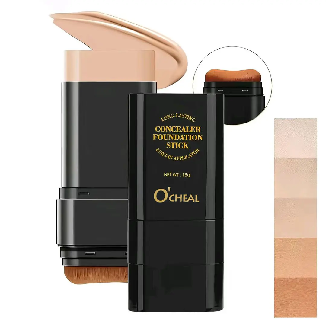 2-in-1 Foundation and Contour Stick, Hydrating Solid Concealer Makeup with Brush for a Moisturized, Flawless Base, Long-Wear for Adults, Shade 01 Ivory, Beauty Products, Contour Sticks, Uneven Skin Tone