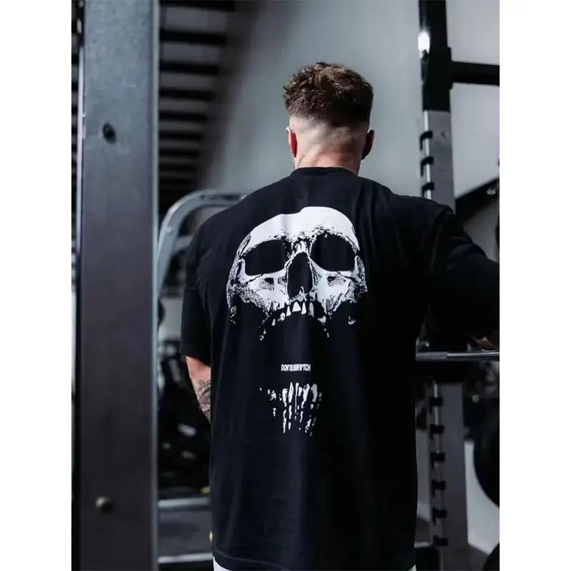 Men’s Gym 1 side back T-Shirt, Loose Cotton Fitness Tee, Bodybuilding Workout Shirt for Training and Jogging, 100% Cotton Unisex Gift, Vintage Crewneck Sweatshirt & Hoodie