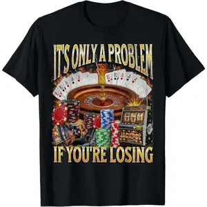 Unisex Short-Sleeve Graphic Knit T-Shirt, Soft Seamless Top with Ribbed Neckline and "Losing" Gambling Print