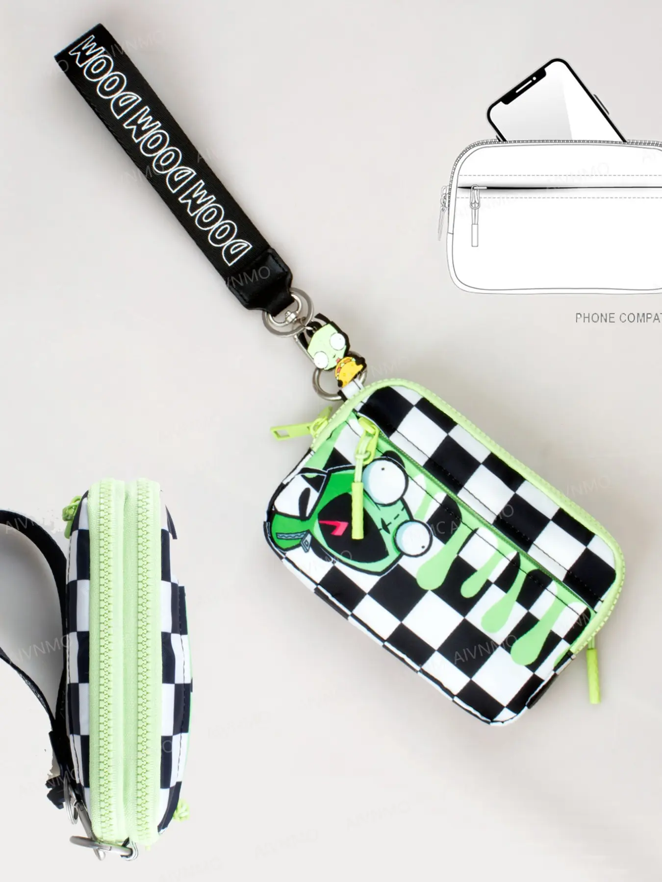Women's Colorful Plaid Two-in-One Wallet, RFID Theft-Proof Nylon Phone Bag, Multi-Functional Wristlet, Zipper Wristlet Purse, Stylish and Practical Cell Phone Purse, RFID Blocking Purse, Anti Theft Purse