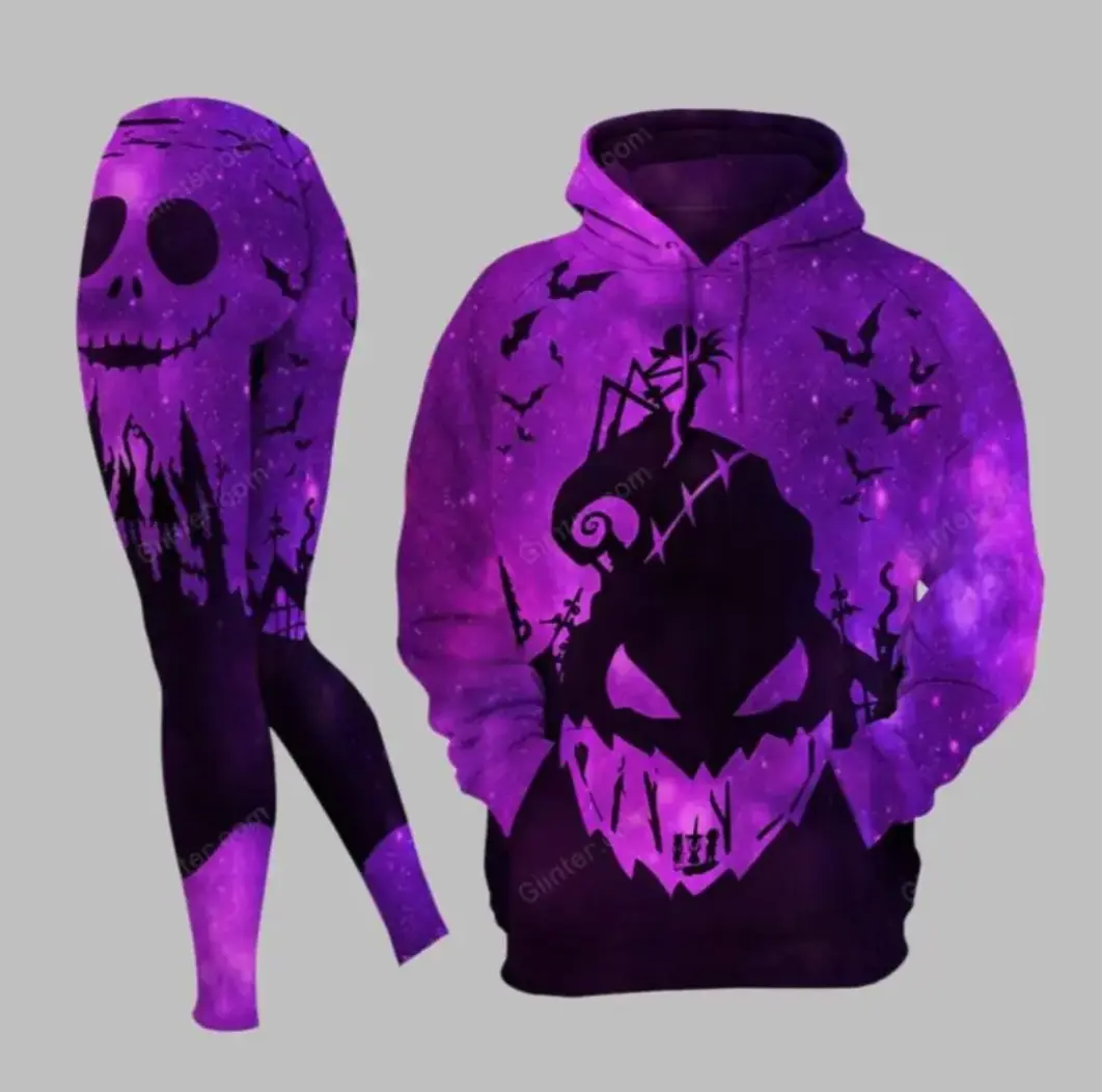 [Sale 50% Off] Women's Galaxy Nightmare Hoodie and Leggings Set, Halloween Hoodie Leggings Outfit, Spooky Fall Gift, Halloween Outfit Shirt, Spooky Season Outfit