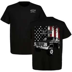 Chevy K5 Blazer American Flag T-Shirt, Chevy Trucks Shirt, Squarebody Shirt, Men's Cotton Short Sleeve Racing Style Graphic Tee, Casual Menswear Car Lover