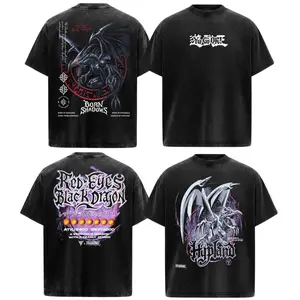 Red Eyes Black Dragon Yu Gi Oh Anime Manga Acid Washed 230GSM Heavyweight Cotton T Shirt Collection - Size S to 3XL - Unisex Vintage Streetwear Oversized Crewneck Merch - Gift for Anime Fans