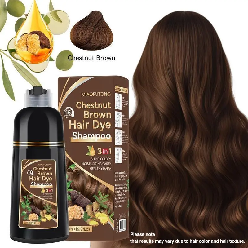 3-in-1 Dye Shampoo, Hair Coloring Moisturizing Hair Wash with Natural Extracts (1 Box, 500 mL), Professional Salon-Grade Unisex Hair Care Product