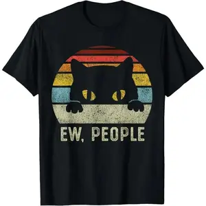 100% Cotton Ew People Retro Cat Fun Vintage Anti Social Introvert T-Shirt Menswear Top shirts women