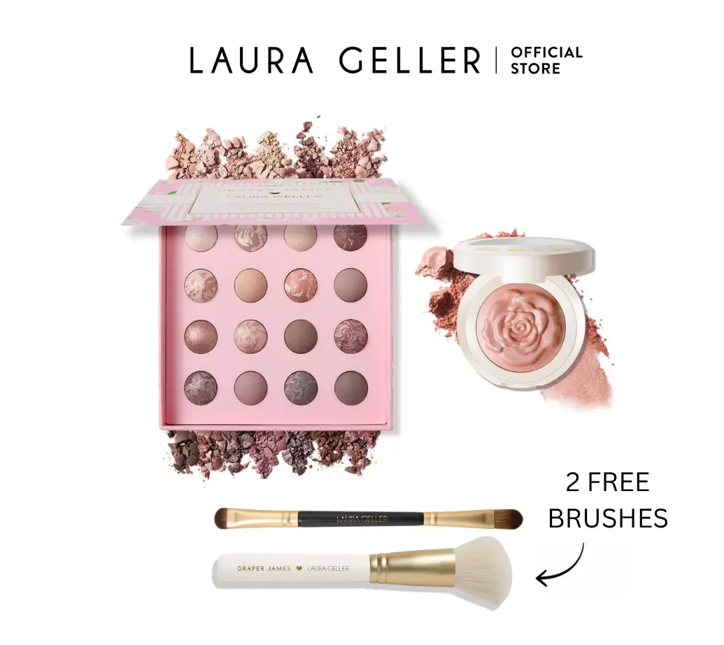 Laura Geller Draper James x Laura Geller Full Collection - Limited Edition Baked Blush Eyeshadow Palette & Brushes for Effortless Beauty