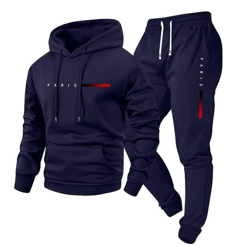 Men's Spring/Fall Paris Letter Print Hooded Sweater & Elastic Waist Drawstring Trousers Set Stylish Casual Two-Piece Gift for Husband or Boyfriend Men's Spring/Fall Paris Letter Print Hooded Sweater & Elastic Waist Drawstring Trousers Set Stylish Casual Two-Piece Gift for Husband or Boyfriend