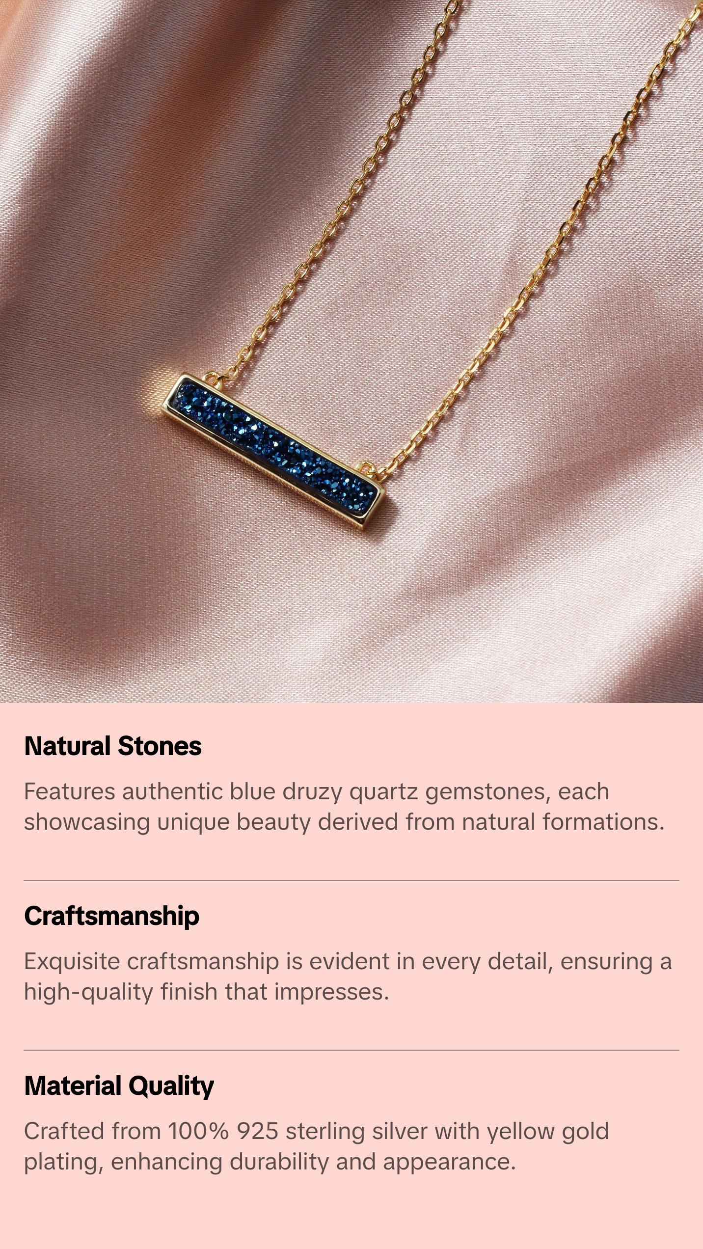 Blue Druzy Quartz Gemstones  Necklace
