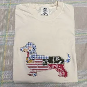 Dachshund patchwork embroidered comfort colors tshirt / embroidered dachshund sweatshirt/ gift for dachshund lover / spring tee spring tshirt