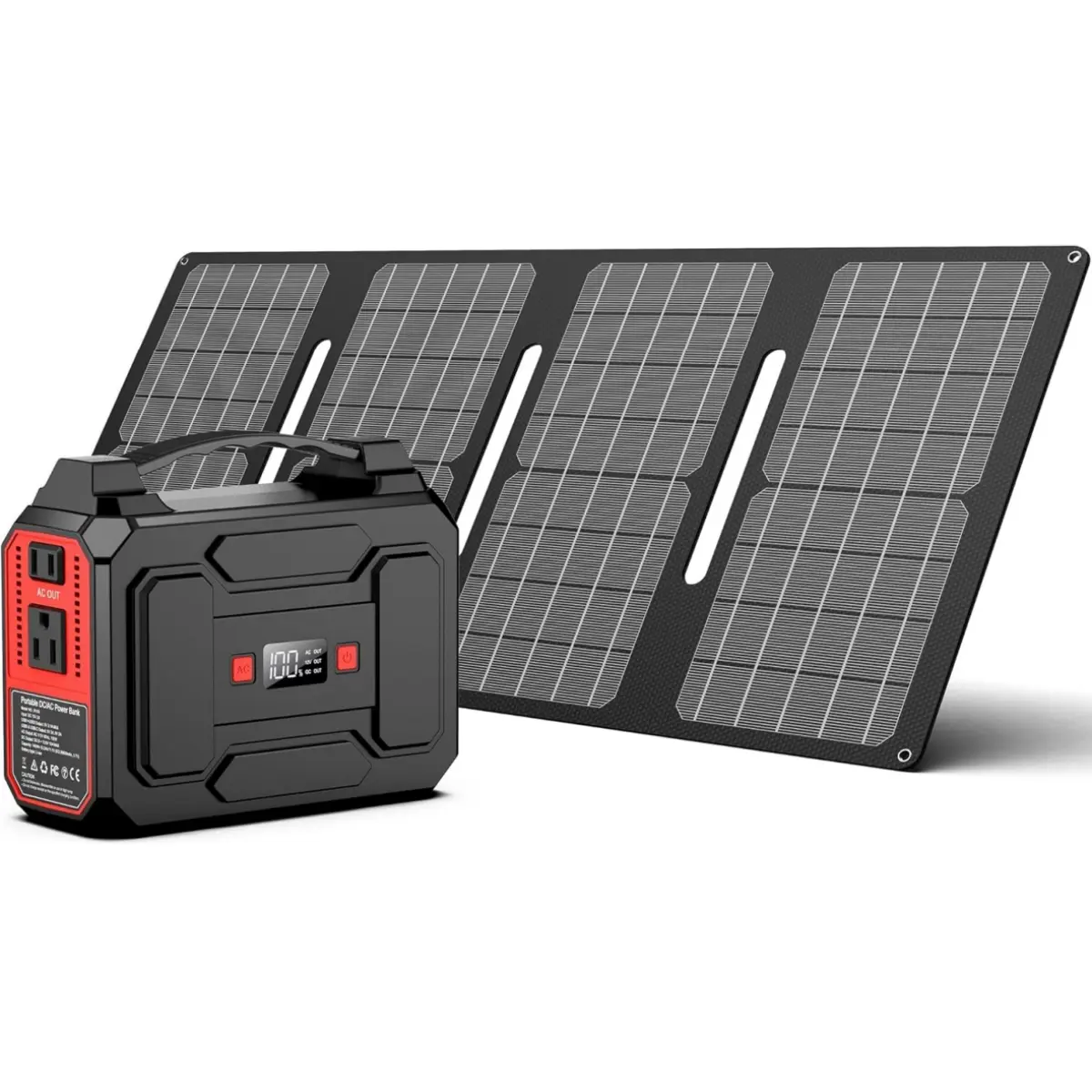 Compact Portable Power Bank 146Wh (39600mAh), 200W Peak 100W Rated Solar Battery Charger with 110V AC Outlet, USB QC3.0, LED Light, Blackout Ready for Camping & Emergency