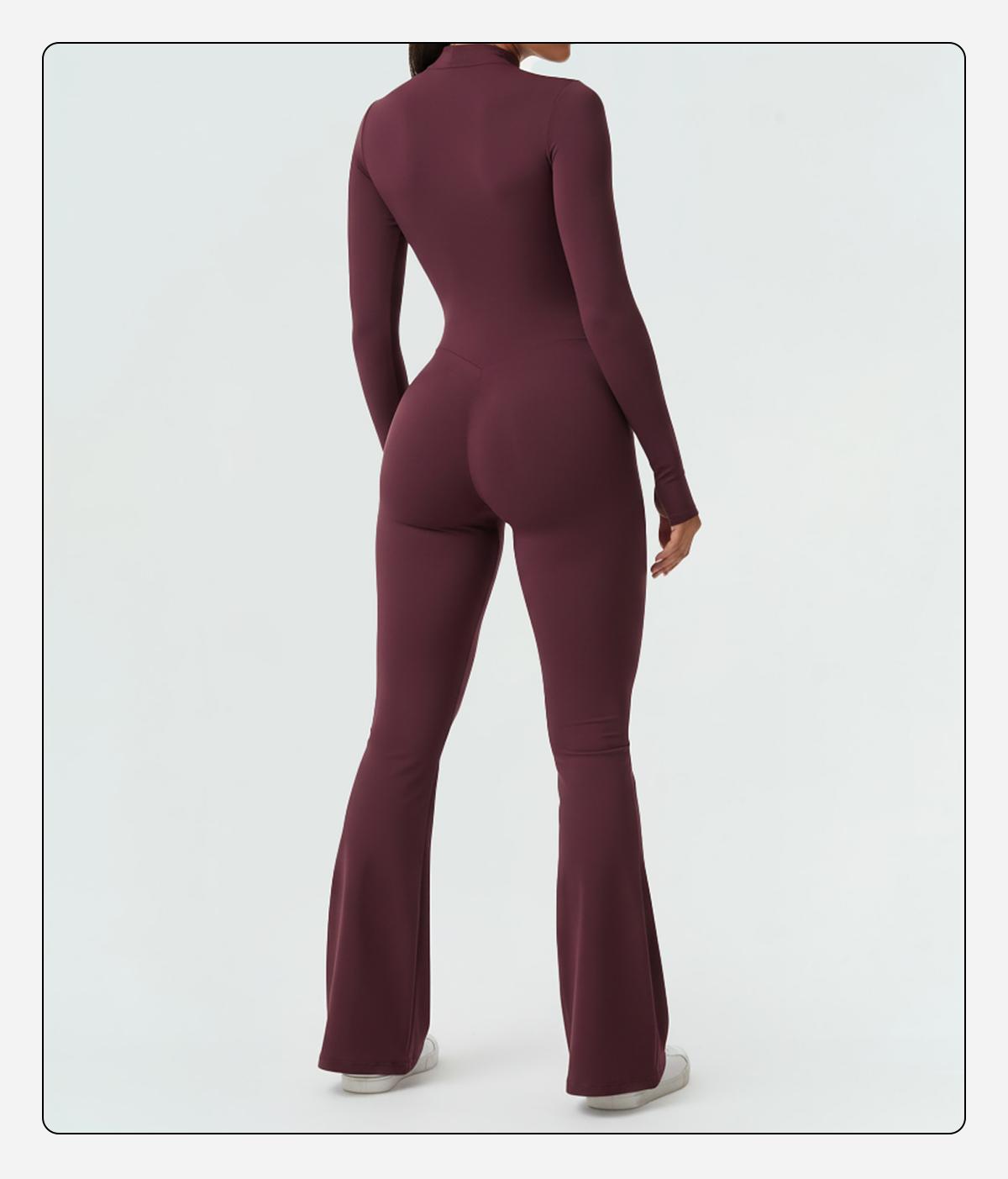 MFVIM Sporty Women’s Solid Color Half Zip Mock Neck Sports Jumpsuit by  - Casual, Comfortable, Breathable Long Sleeve Skinny Jumpsuit for Yoga, Gym, Workouts Stretchable Activewear SpringStatements