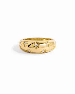 Sami Jewels Star Dome Ring, Chunky Ring, 925 Sterling Silver Chunky Ring Band, Gold Plated Dome Ring for Women, Sizes 4-12, Gold Ring, Gold Stars Ring, Statement Gold, Ring for Her