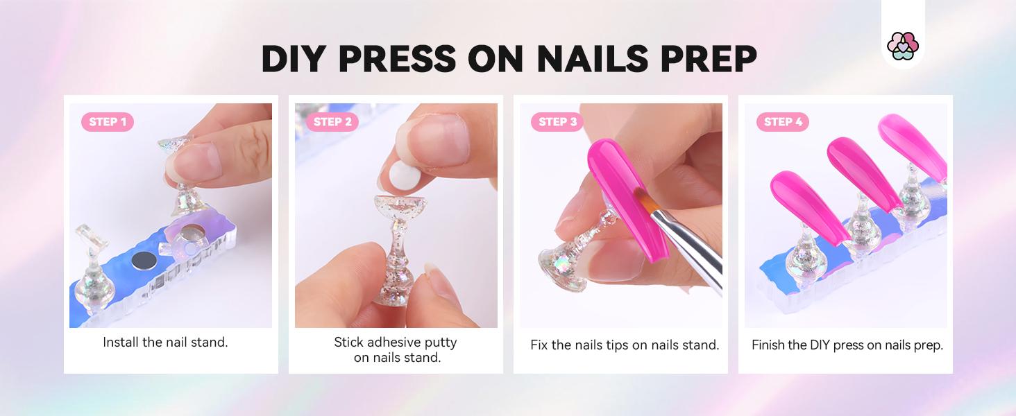 SAVILAND Nail Stand for Press-Ons: 15 magnetic Aurora Nail Holders 40 Reusable Sticky Putty Pieces Nail Painting Practice Beginner Acrylic Tools