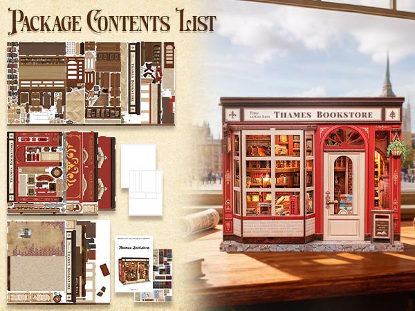 CUTEBEE British Thames Bookstore Book Nook Kit - DIY Miniature Dollhouse 3D Wooden Puzzle for Adults, Cozy Library Bookshelf Decor, Perfect Gifts for Family Friends