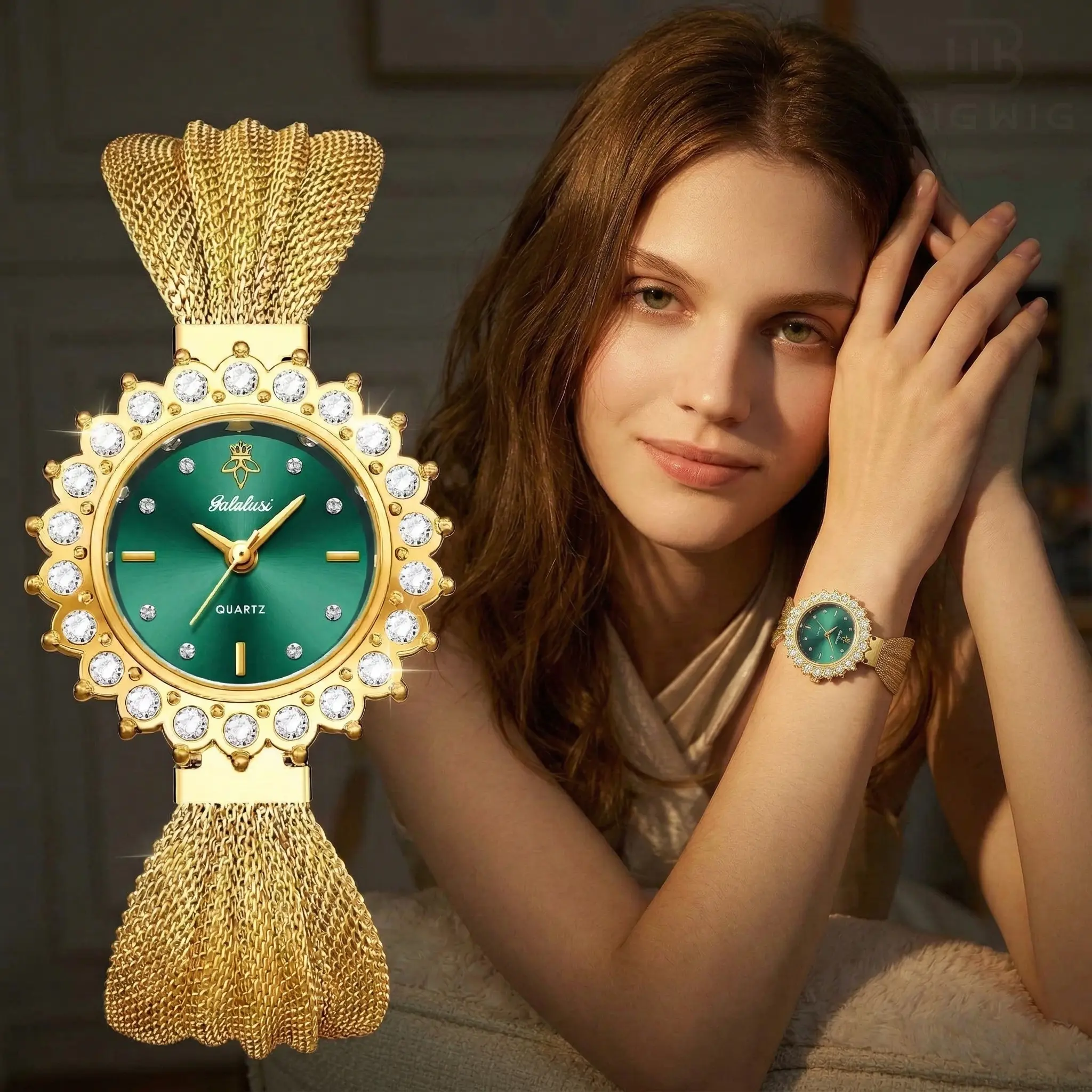 [Mother's Day Gift] Women's Bling Crystal Quartz Watch - Unique Bow Knot & Candy Shape Design, Luxury Gold-Plated Milanese Mesh Band, Diamond Studded Elegant Round Dial, Encrusted Gold Fashion Wristwatch, Statement Watch for Women, Holiday & Birthday Gift