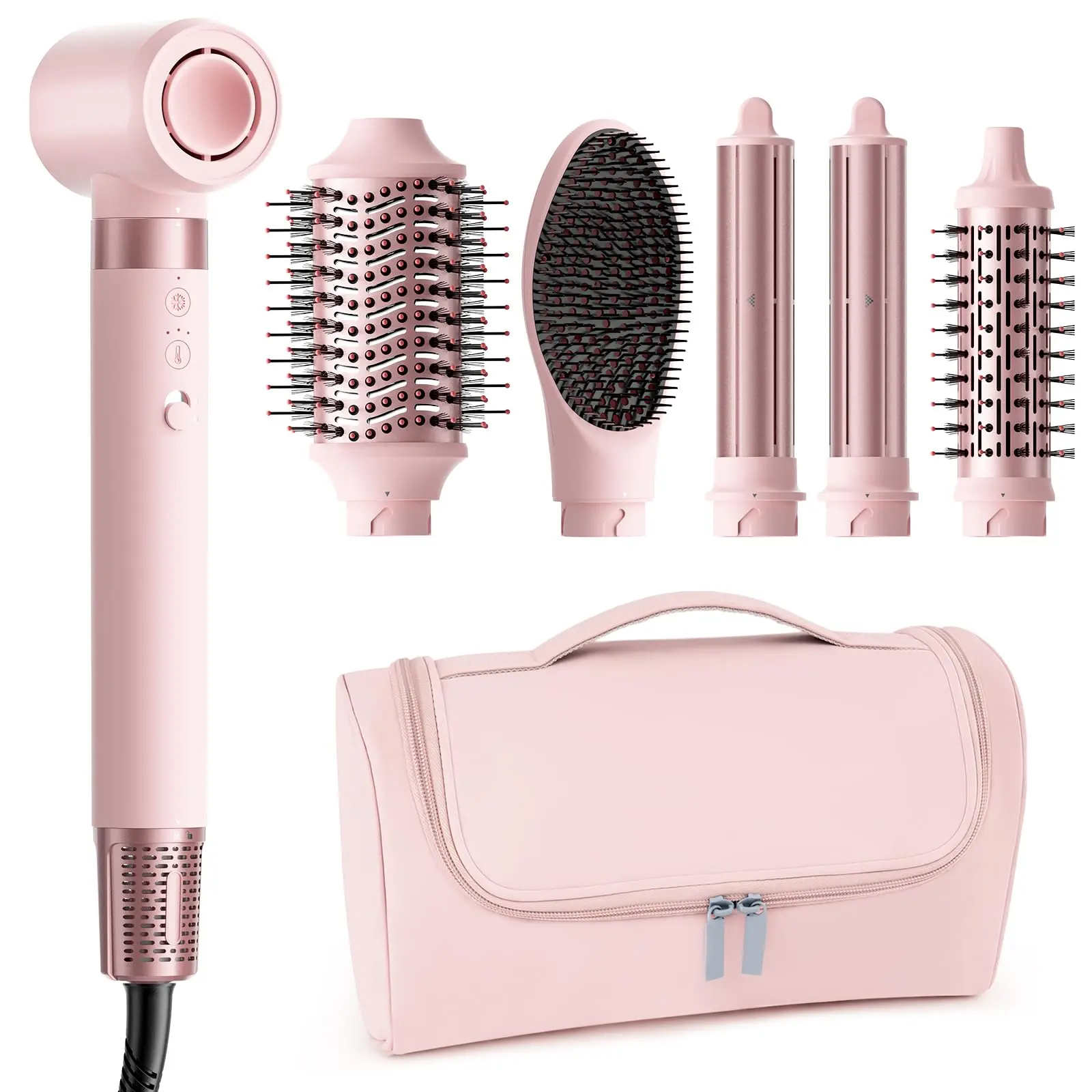 MESCOMB 6-in-1 Hot Air Styler Wrap, Professional Blowout Hair Tool with Thermal Round Brush, Frizz-Control for Bouncy Curls, Silky Straight Locks & Fast Drying Volumizing Hair Curler, Curl Routine, Silky Straight Hair
