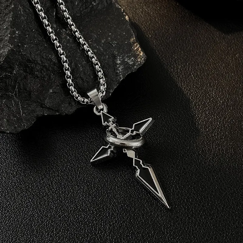 925 Sterling Silver Gothic Simple Circle & Arrow Cross Pendant Necklace, Hip Hop Necklace for Streetwear, Kpop Punk Cool Cross Pendant Necklace, Modern Unisex Fashion Devotion Jewelry, Hypoallergenic Material, Mystic Talismans for Daily Wear Protection