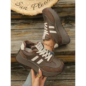 Women's Thick Sole Insulated Warm Arisan Shoes, New Four-Season Comfortable Casual Sports Leisure Shoes, Low Top PU Patchwork Sneakers, Thick Soled Sneakers