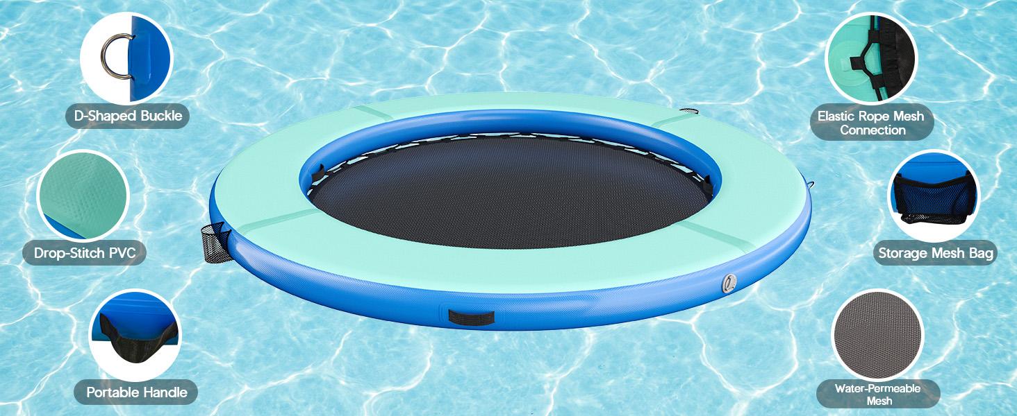 AMERLIFE 8FT/10FT/12FT Hexagon/Circle/Triangle Inflatable Water Hammock for Adults, Floating Raft Dock Platform with Mesh, Heavy Duty Water Float Dock for Lake, Beach, Summer Party