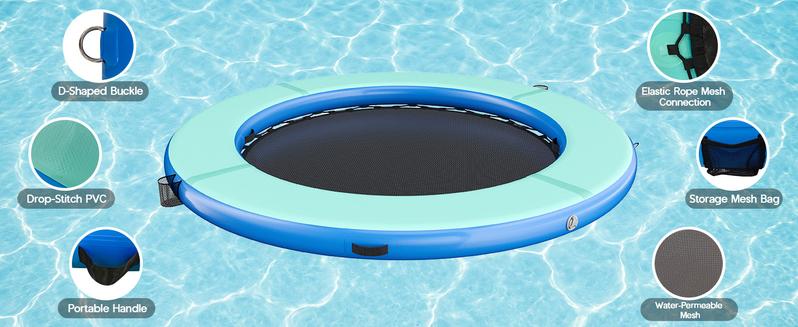 AMERLIFE 8FT/10FT/12FT Hexagon/Circle/Triangle Inflatable Water Hammock for Adults, Floating Raft Dock Platform with Mesh, Heavy Duty Water Float Dock for Lake, Beach, Summer Party