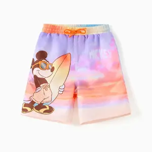 Disney Mickey Mouse Boys Swim Trunks - Sunset Surfboard Print Quick Dry Board Shorts for Kids, Official Mickey Character Swimwear for Toddlers & Little Boys, Summer Beach Swim Shorts