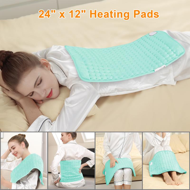 Light green Heating pad, 33  x 17 inches, 24  x 12 inches, with 6 temperature levels and 4 time settings, portable, heated back, neck, shoulders, and legs, machine washable, perfect holiday gift for men and women, Christmas gift
