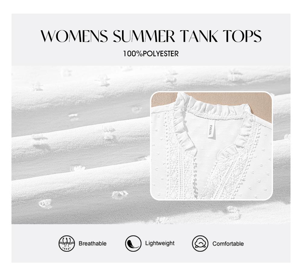 EVALESS Women's Tank Top Lace Casual V Neck Elegant Swiss Dot Smocked Sleeveless T Shirts Tops 2026 Womenswear Fashion Spring Outfits