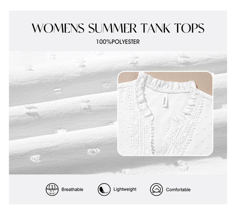 EVALESS Women's Tank Top Lace Casual V Neck Elegant Swiss Dot Smocked Sleeveless T Shirts Tops 2026 Womenswear Fashion Spring Outfits