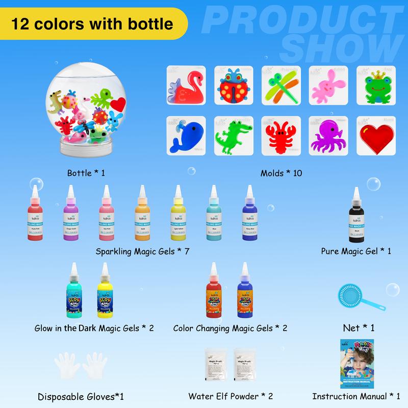 Kiditos  Magic Water Elf Toy Kit with Magic Gels, Molds - Imaginative Play, Christmas Gifts, Birthday Gifts, Party Favors, and Family-Friendly DIY STEM Projects